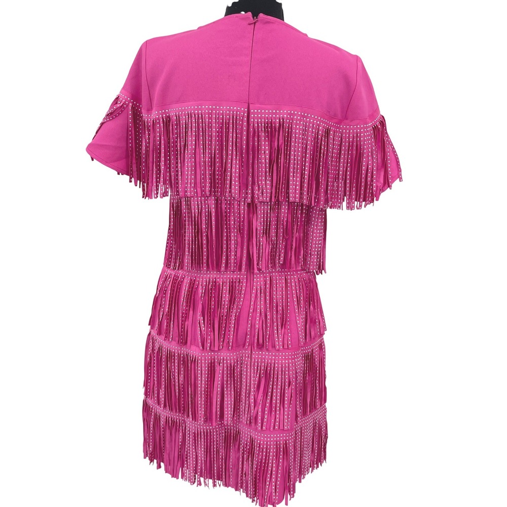 Mainstrip Fringe Dress Womens M Pink Polyester Western Studded Festival Boho - Picture 2 of 16